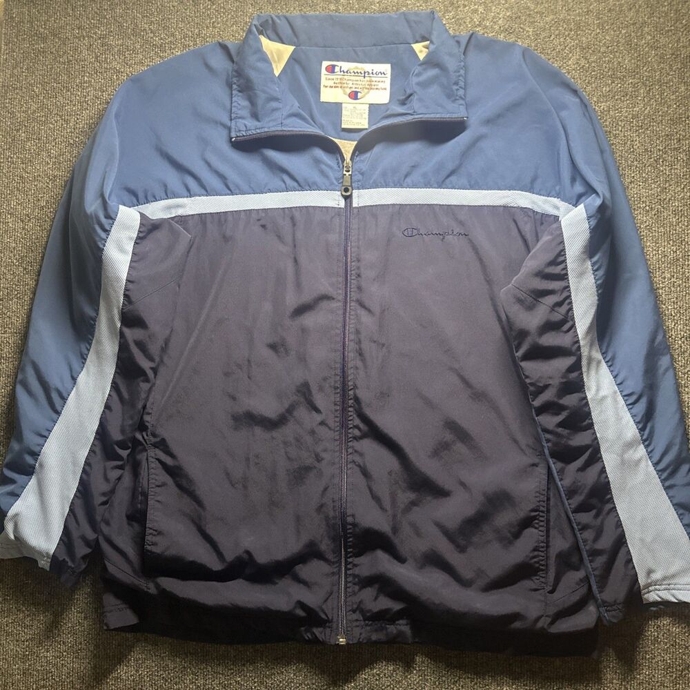 Champion Vintage Windbreaker Jacket Mens Size XL BLUE 3 Tone Athletic Full Zip